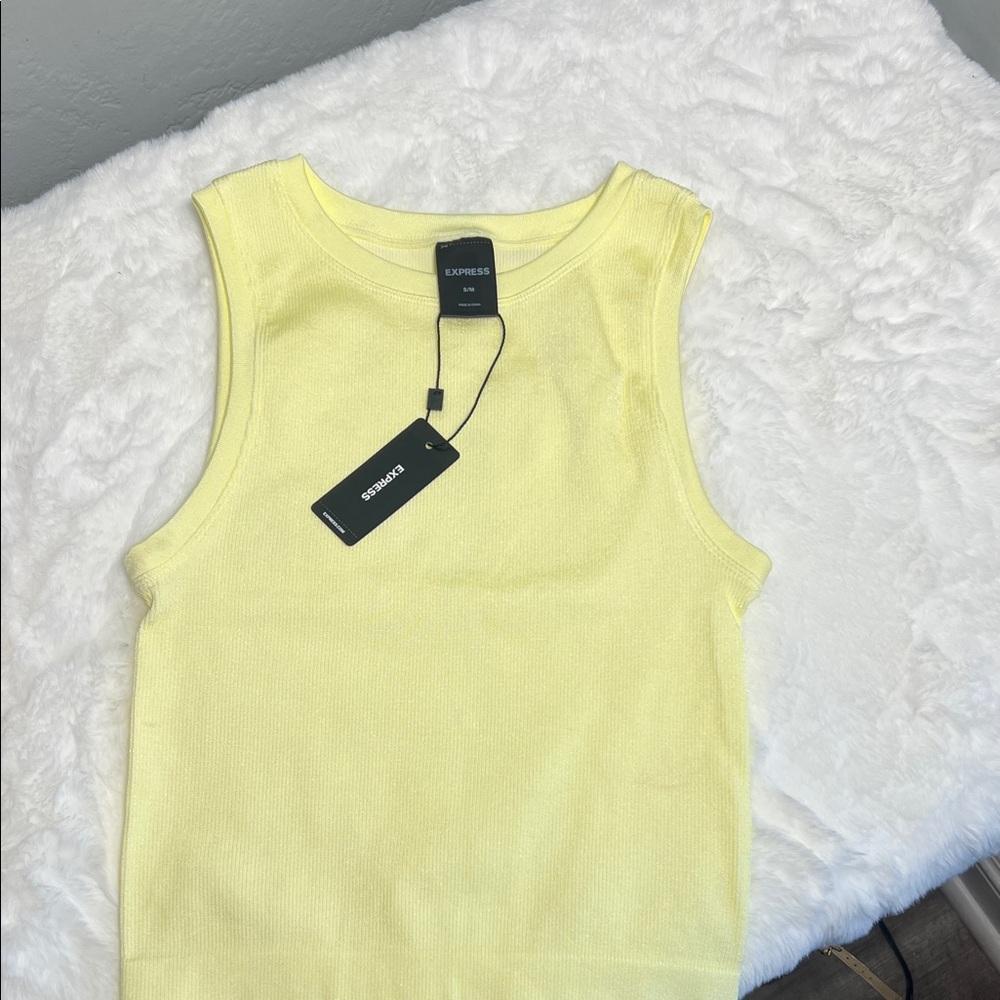 Express Ribbed Sleeveless Tank Top in Pastel Yellow